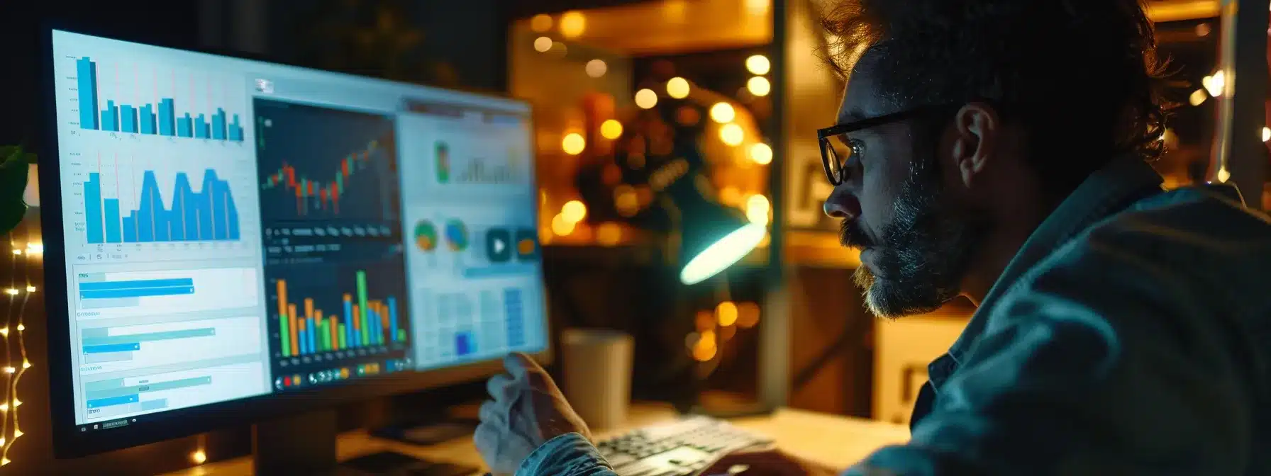 an e-commerce business owner analyzing facebook pixel data on a computer.