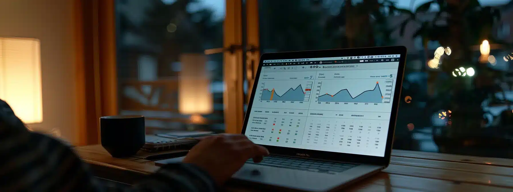 a person analyzing facebook ads insights on a laptop with a graph showing campaign performance.