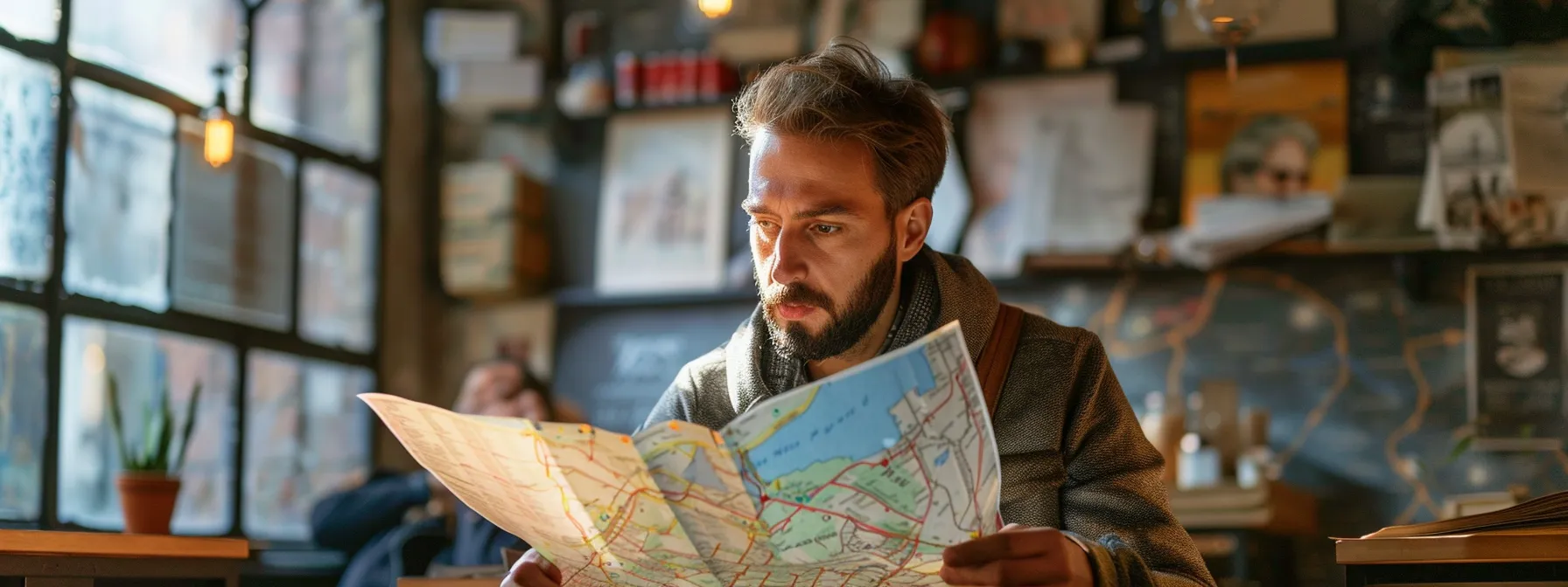 a local business owner studying a map with detailed demographic and location data for targeted facebook advertising.